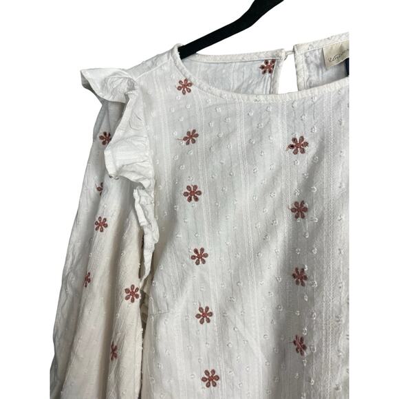 Universal Thread White Peasant Top Women Small Floral Peplum Ruffle Cotton Boho - Picture 7 of 10